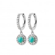 BOUCLES D’OREILLES "Creoles" ARGENT 925 RHODIE Collection "Pierres véritables" Amazonite