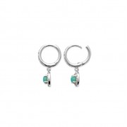 BOUCLES D’OREILLES "Creoles" ARGENT 925 RHODIE Collection "Pierres véritables" Amazonite