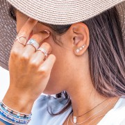 BOUCLES D’OREILLES ARGENT 925 RHODIE "Etoiles" (Contours d’oreilles)