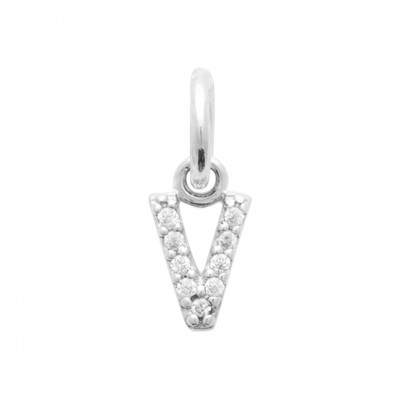 Rhodium-plated sterling silver pendant "Lettres" with zirconium