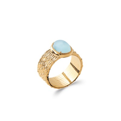 GOLD PLATED RING Collection "Semi-precious stones" Agate bleu 