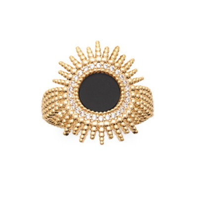 GOLD PLATED Ring 18Kt collection "Pierres véritables" Agate noire
