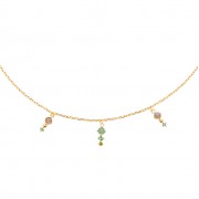 COLLIER PLAQUE OR 18Kt Collection "Pierres véritables" Labradorite et Aventurine