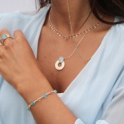 COLLIER PLAQUE OR 18Kt Collection "Pierres véritables" Agate bleue