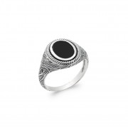 BAGUE ARGENT 925 Collection "Les Pierres Véritables" Agate noire